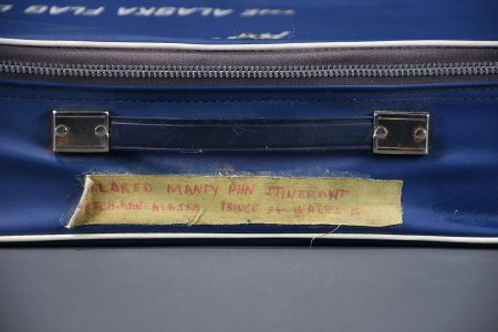 Flight bag top view with Manty label written on