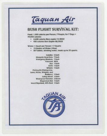 Taquan Air Bush Flight Survival Kit