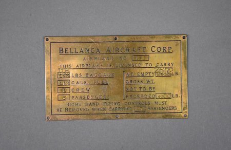 Bellanca Aircraft Corp. placard