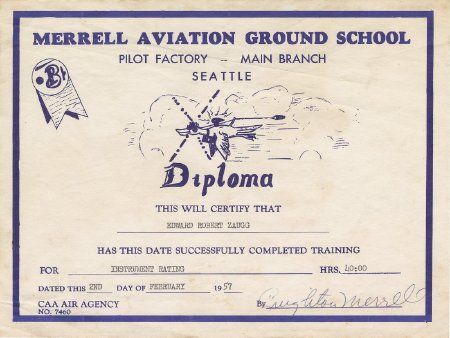 Diploma from Merrell Aviation Ground School