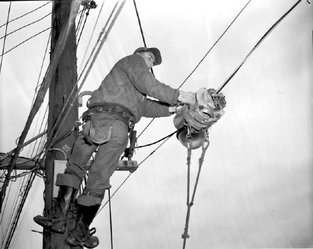 Stringing TV cable, 1953