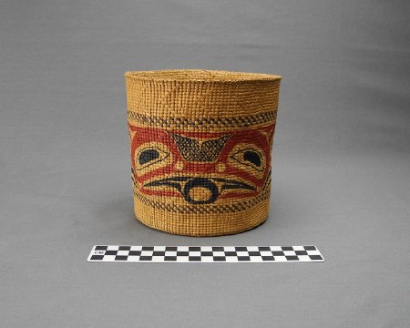 Haida spruce root basket with CM size target