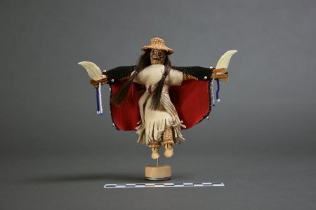 Cedar bark Native dancer doll with CM ruler