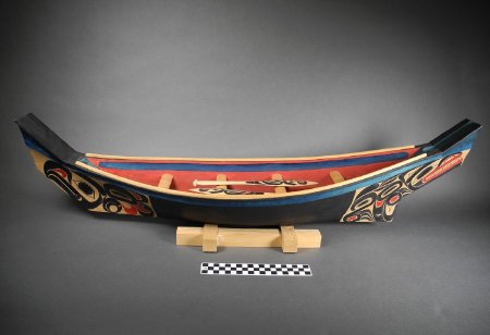 Model Tlingit canoe with CM ruler