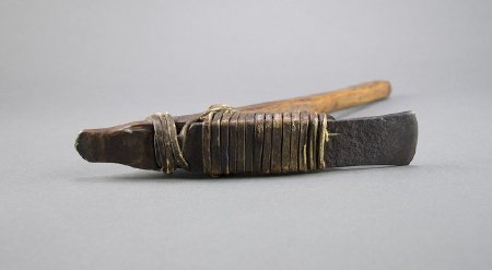 Adze with iron blade and wood handle - wrapping