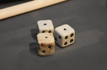 Ceramic dice on display