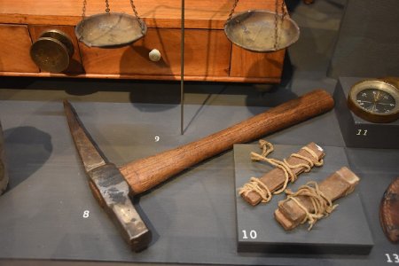 Miner's rock hammer on display