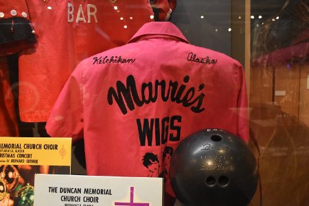 Marrie's Wigs bowling shirt on display
