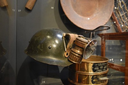 Mining helmet on display