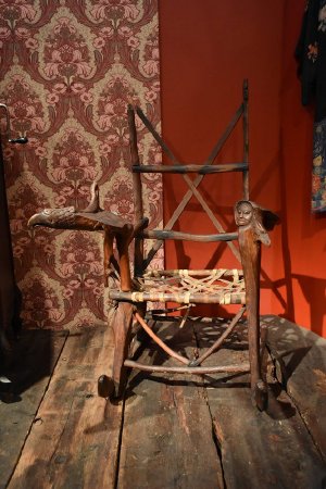 Carved rocking chair on display