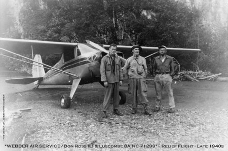 Don Ross (left) with Webber Air Service Luscombe 8A on a Relief Flight