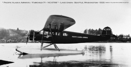 Pacific Alaska Airways' Fairchild 71 at Lake Union in Seattle, WA, 1935