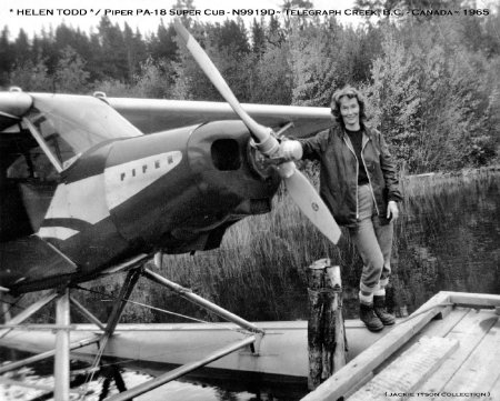 Helen Todd with Piper PA-18 N9919D at Telegraph Creek, BC, Canada, 1965