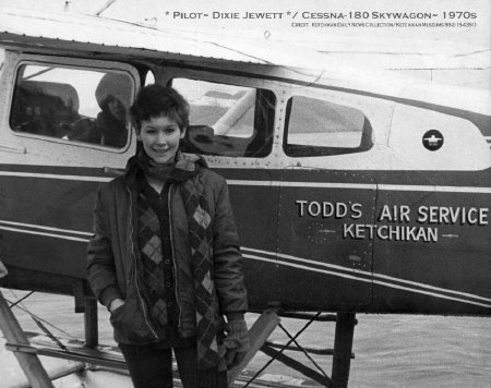 Pilot Dixie Jewett with Cessna 180, Ketchikan, AK, circa 1970s