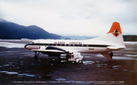 Alaska Coastal Airlines Convair CV-240 at Juenau Airport, circa 1966