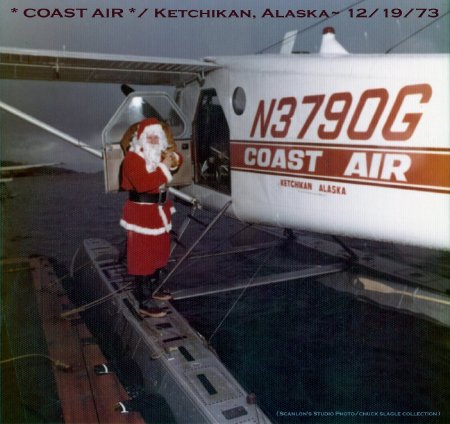 Santa Claus Boarding Coast Air in Ketchikan, AK, 1973