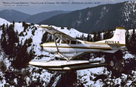 Pilot Dale Clark in Cessna 186 (N5551E), Ketchikan, AK, 1981