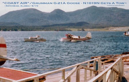 Coast Air Grumman Goose N1019N Gets a Tow, Ketchikan, AK, 1975