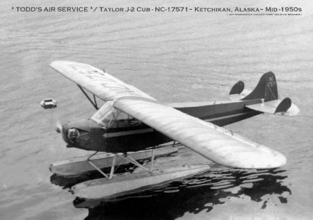 Todd's Air Service Taylor J-2 NC17571 in Ketchikan, AK, circa mid 1950s