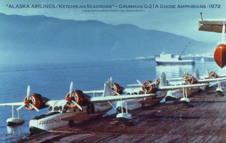 Alaska Airlines Seadrome with Gooses, Ketchikan, AK, 1972