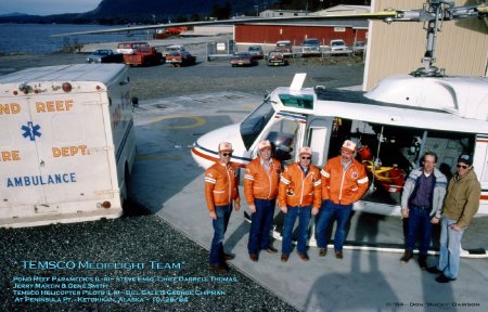 Temsco Mediflight Team at Peninsula Point, Ketchikan, AK, 1984
