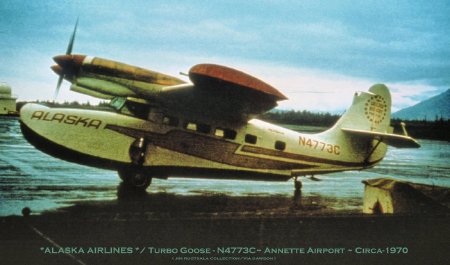 Alaska Airlines Turbo Goose at Annette Airport, circa 1970