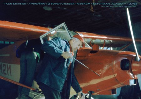 Ken Eichner with Piper PA-12 Super Cruiser, Ketchikan, AK, 1965