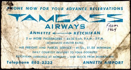 Tamgass Airways Business Card, 1965