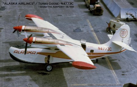 Alaska Airlines Turbo Goose at Annette Airport, 1969