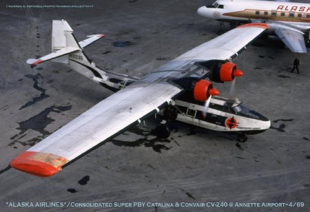 Alaska Airlines Super PBY Catalina and Convair at Annette Airport, 1969