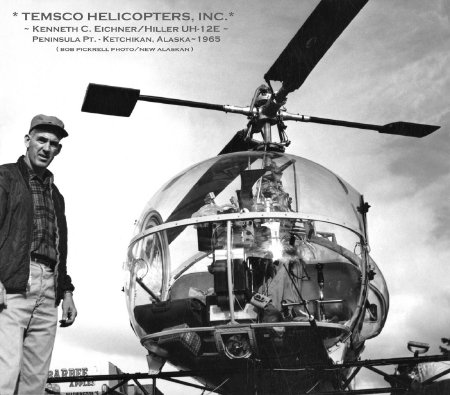 Ken Eichner with Hiller UH-12E at Peninsula Point, Ketchikan, AK, 1965