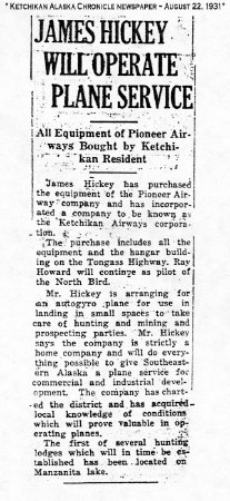 Ketchikan Airways Article in the Ketchikan Chronicle August 22, 1931