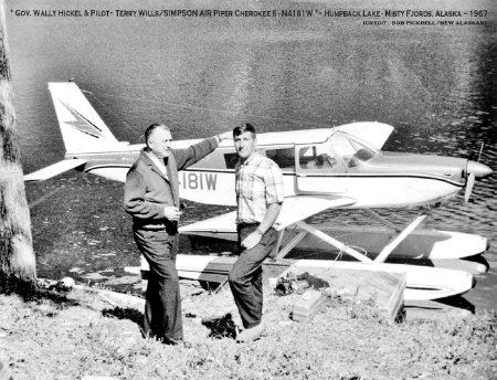 Governor Wally Hickel and Pilot Terry Wills at Humback Lake, AK, 1967