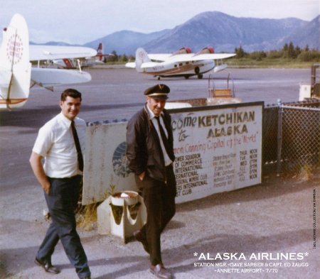 Alaska Airlines Station Manager Dave Sarber and Captain Ed Zaugg, 1970