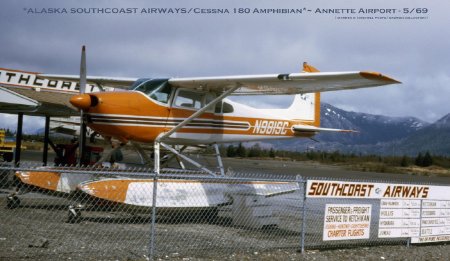 Alaska Southcoast Airways Cessna 180 at Annette Airport, 1969