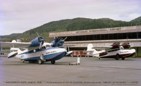 Webber Airlines Grumman G-21A Goose Amphibians at Ketchikan Airport, 1978