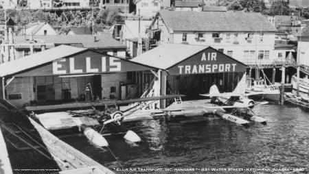 Ellis Air Transport Hangars on Water Street in Ketchikan, AK, 1940
