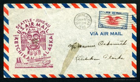 Air Mail 1st Official Flight Cover Cache Letter Envelope, 1940