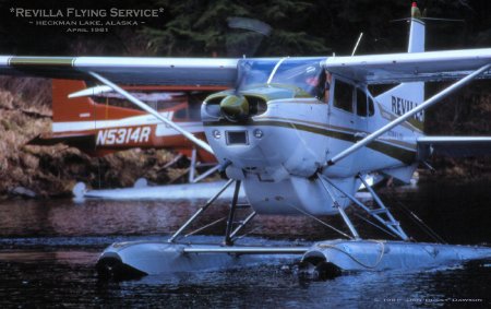 Revilla Flying Service Cessna 185s at Heckman Lake, AK, 1981