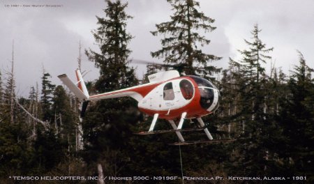Temsco Hughes 500C at Peninsula Point, Ketchikan, AK, 1981