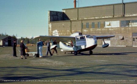 Ketchikan Air Service Picking Up Passengers at Annette Island Airport, 1947