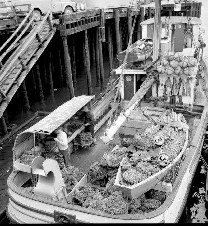 Crew on the F/V <i>Evening Star</i> Overhauling Gear, 1955