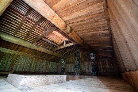 Interior of Náay í'Waans (The Great House), also known as the Whale House