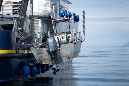 Hydraulic Davits Lift Dive Skiff on the <i>R/V Kestrel</i>