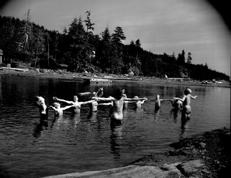 Red Cross swimming class at a local swimming hole