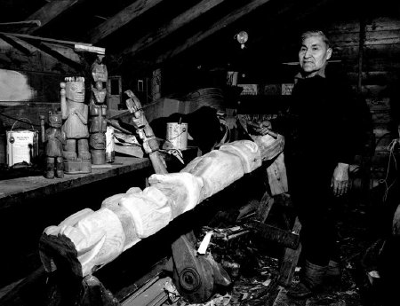 Casper Mather in his carving shed