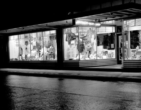 Hattrick's Men's Shop at night