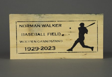 Commemorative plaque made from Walker Field grandstands by Brian Elliot.